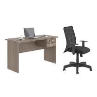 Jogo Mesa Com Gaveteiro E Cadeira Inclinável Affara Preto - 1