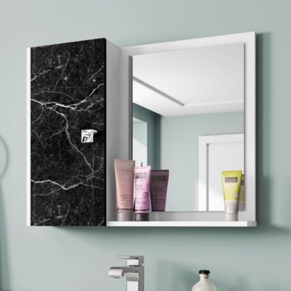 Espelheira Para Banheiro Com 1 Porta Porto Branco Nero - 1