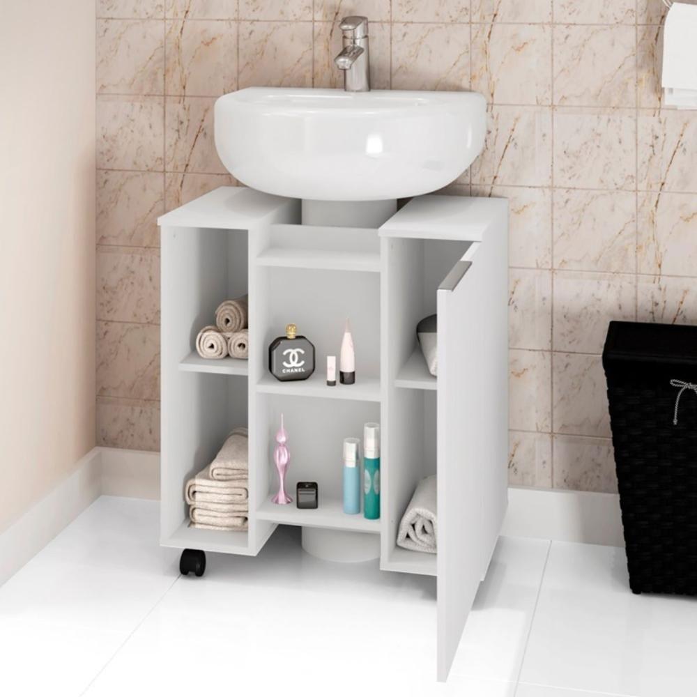 Gabinete Para Banheiro Illinóis Branco 4 Rodízios - 2