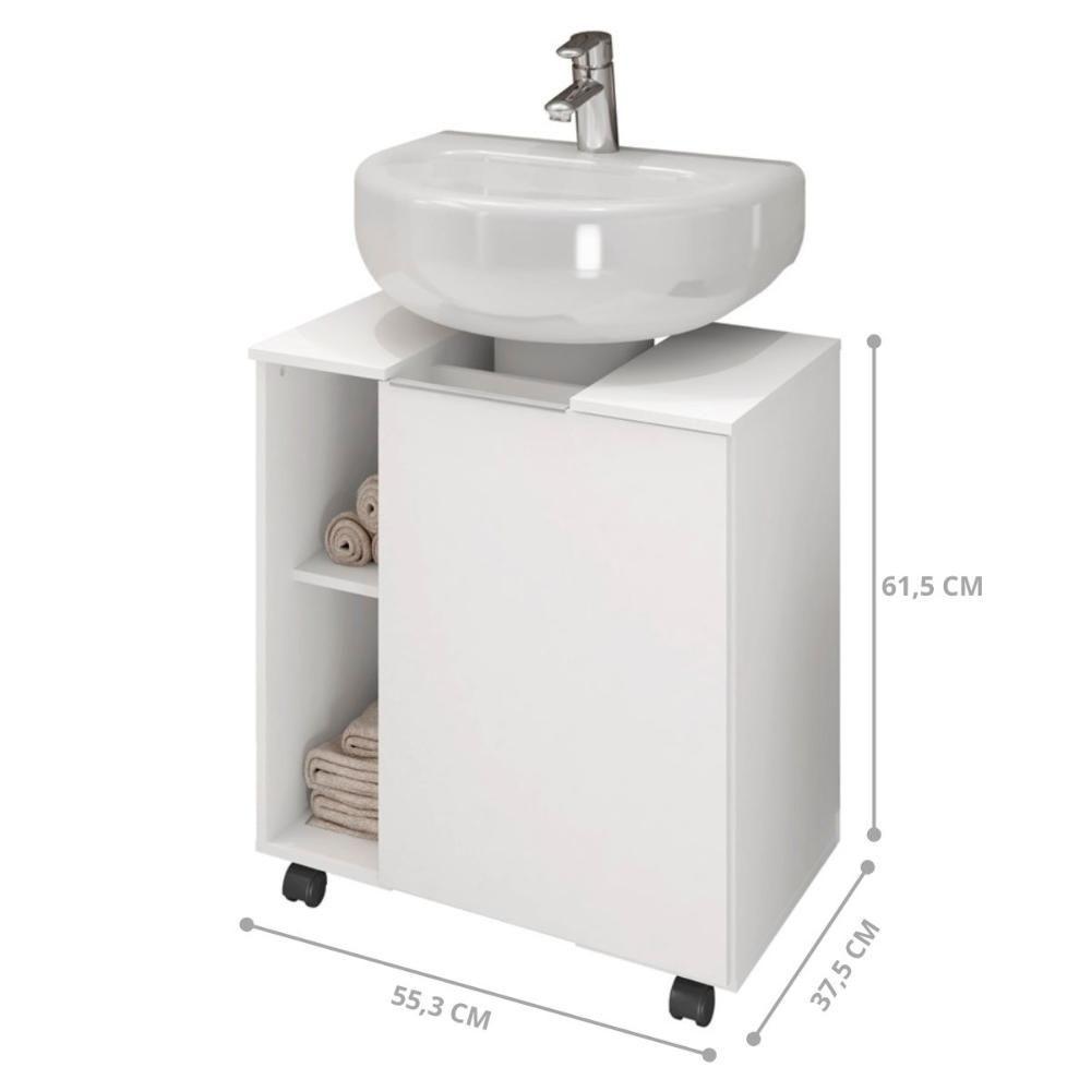 Gabinete Para Banheiro Illinóis Branco 4 Rodízios - 5