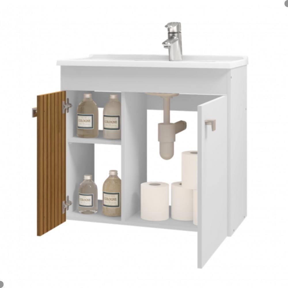 Jogo De Gabinete E Espelheira Annecy Branco Ripado - 5