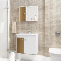 Jogo De Gabinete E Espelheira Annecy Branco Ripado - 1