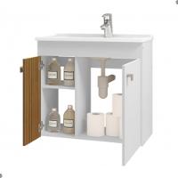 Jogo De Gabinete E Espelheira Annecy Branco Ripado - 5