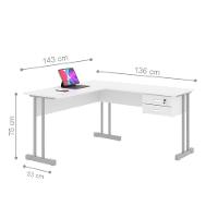 Mesa De Computador Em L Com Gaveta Lima Branco Cinza - 2