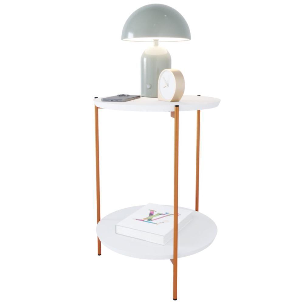 Mesa De Apoio Lateral Morada Branco/bronze - 2