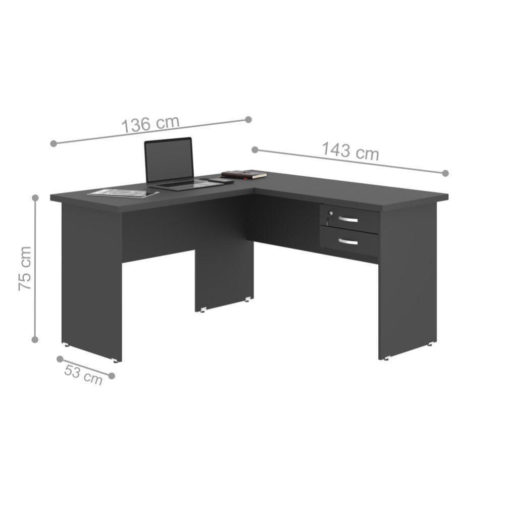 Mesa Em L Com Gaveteiro Carper Preto Onix - 2