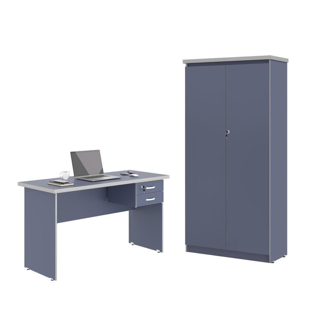Mesa De Escritorio Com Armário 2 Portas Pampulha Azul - 1