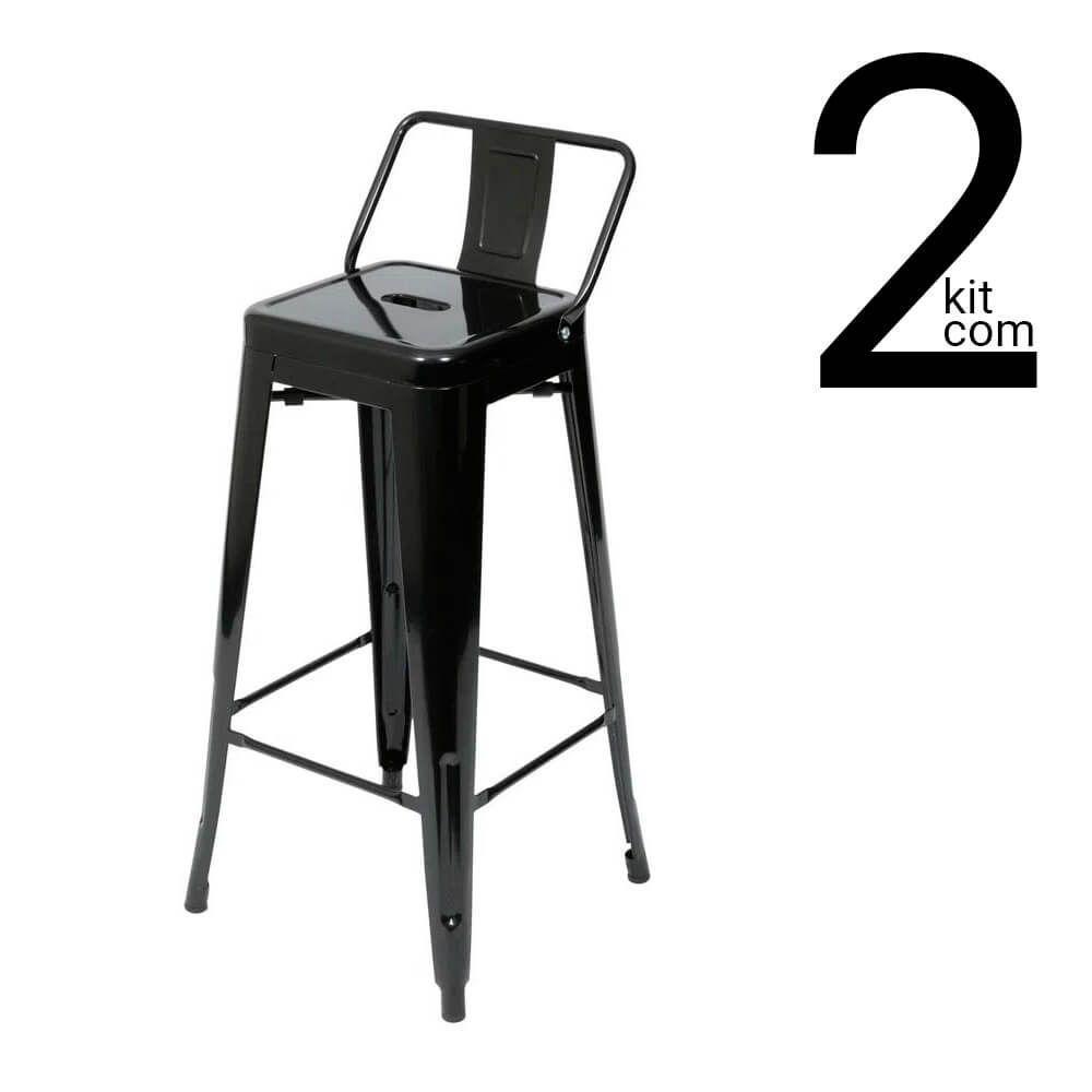 Conjunto 2 Banquetas Tolix Com Encosto Baixo - Preta - 1