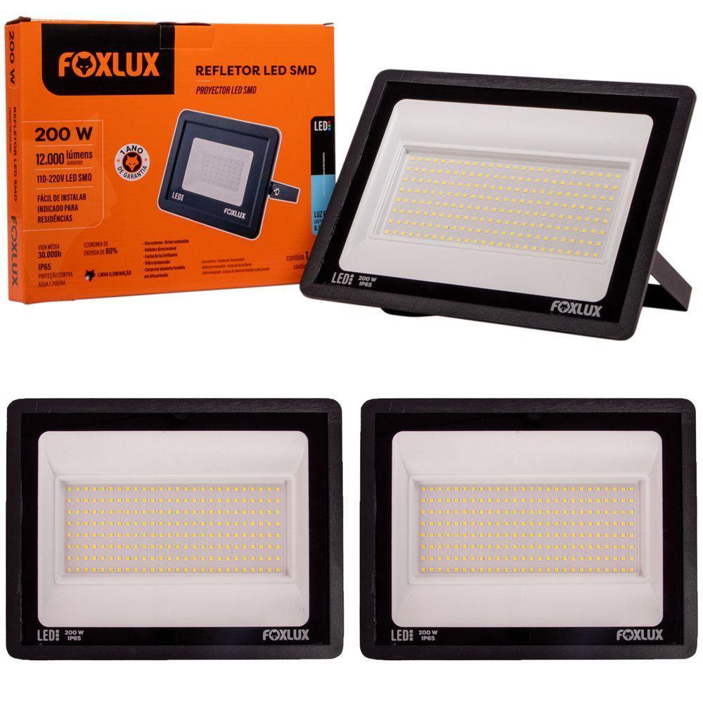 Kit 3 Refletor Led 200w Bivolt Luz Branca Ip65 Foxlux - 1