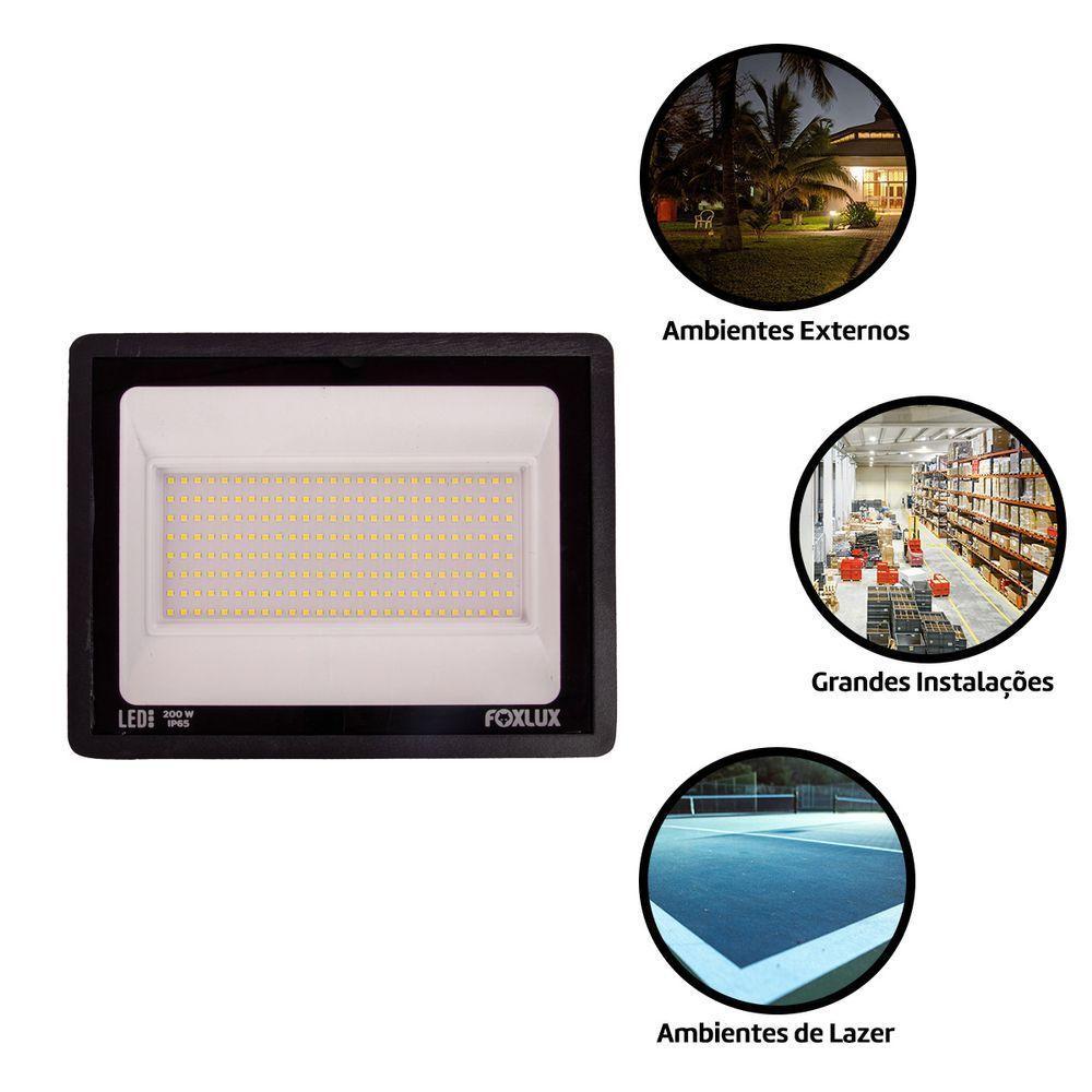 Kit 3 Refletor Led 200w Bivolt Luz Branca Ip65 Foxlux - 8