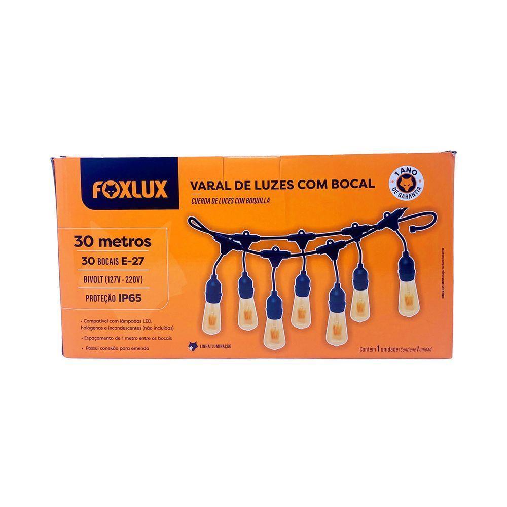 Varal De Luzes 30m Bivolt Com 30 Lâmpadas Amarelas 127v Foxlux - 4