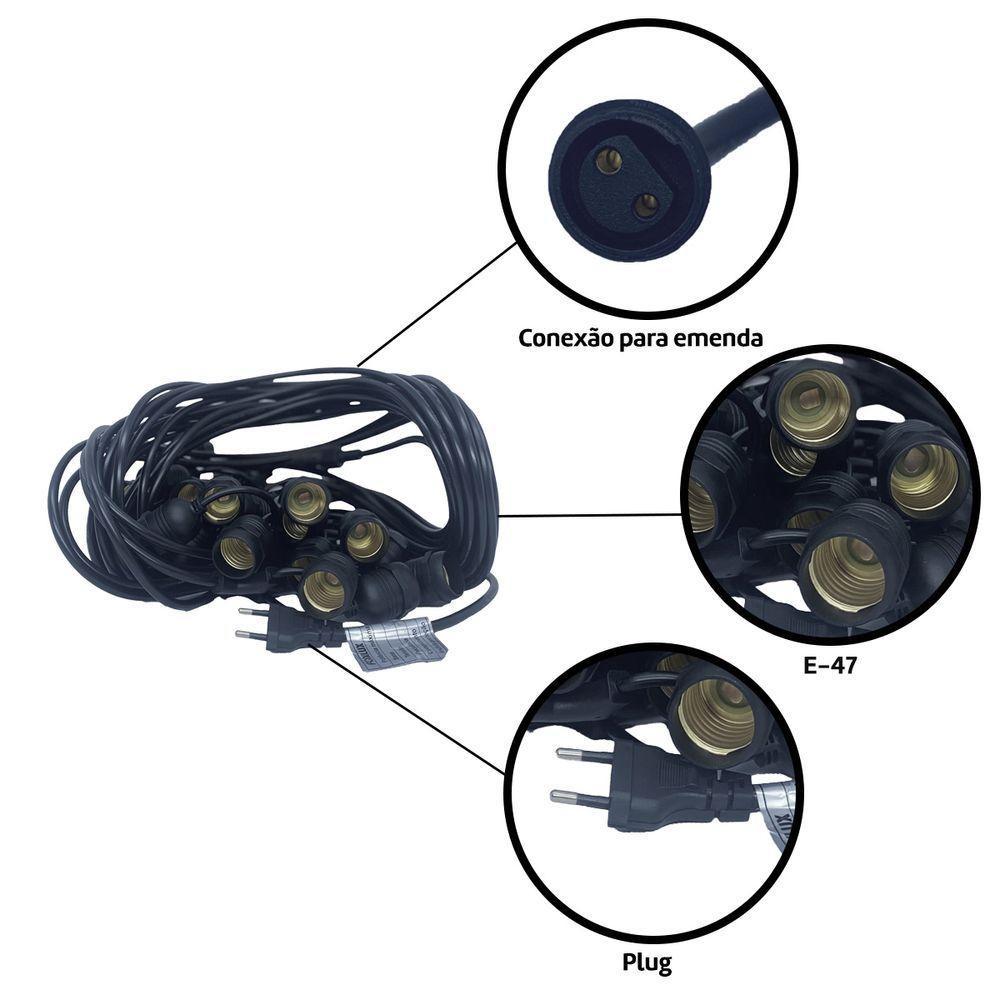 Varal De Luzes 30m Bivolt Com 30 Lâmpadas Amarelas 127v Foxlux - 6