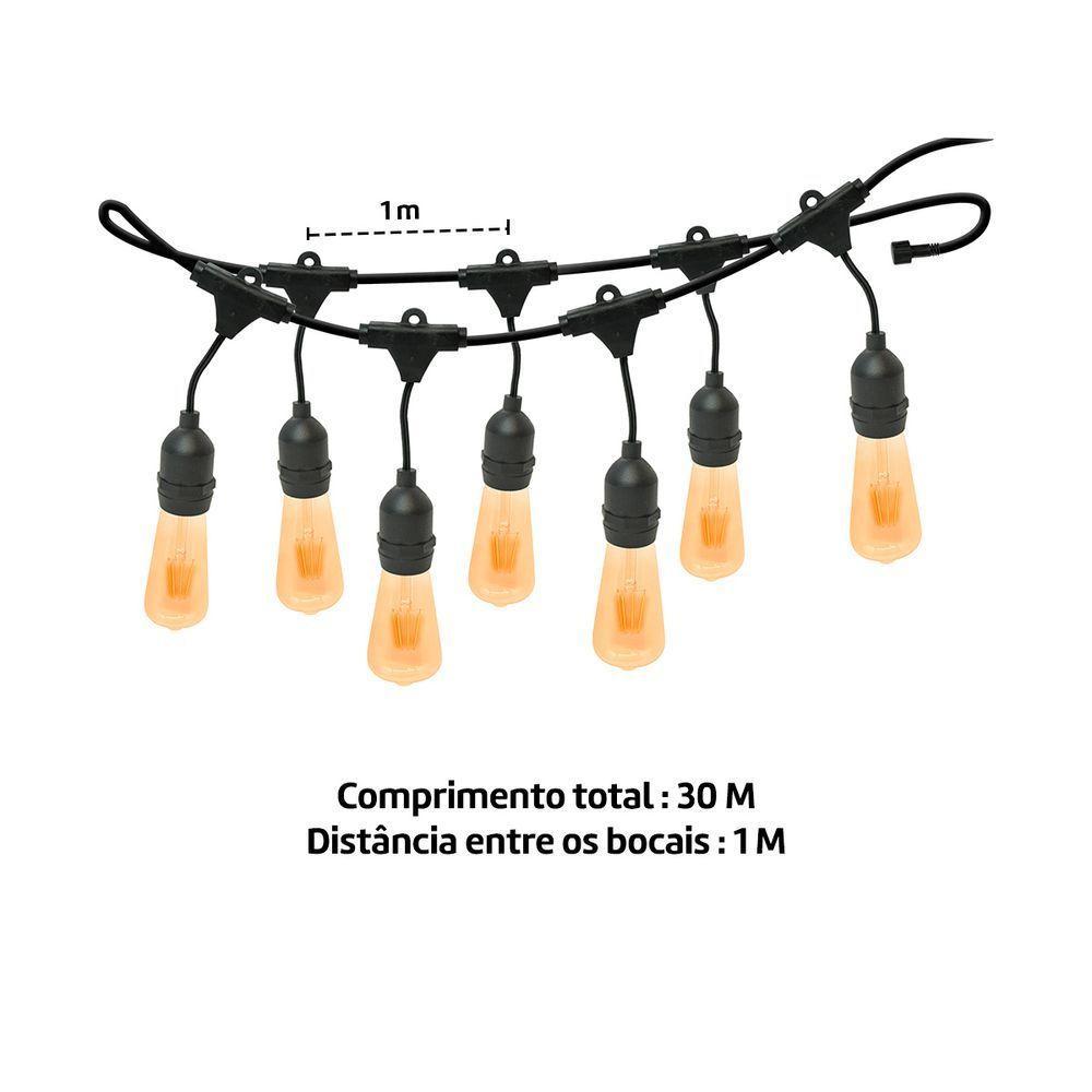 Varal De Luzes 30m Bivolt Com 30 Lâmpadas Amarelas 127v Foxlux - 7