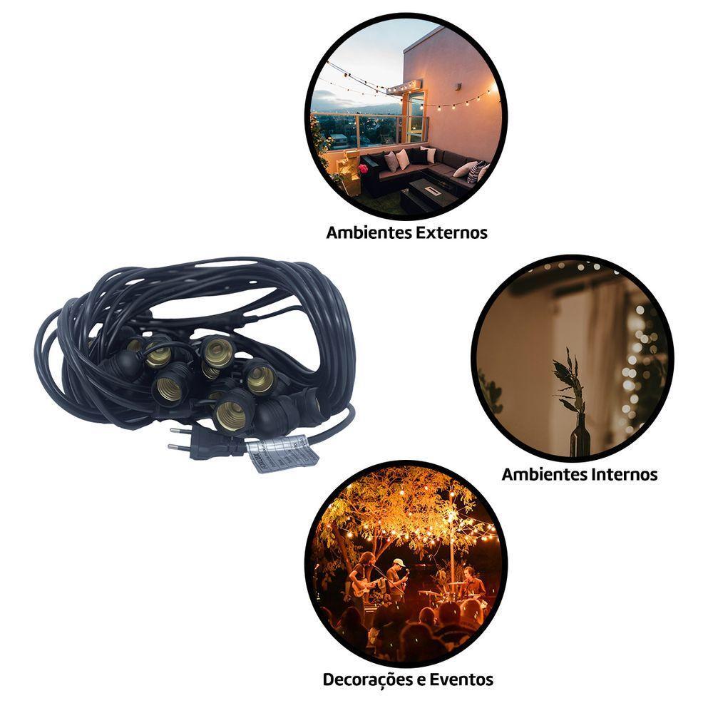 Varal De Luzes 30m Bivolt Com 30 Lâmpadas Amarelas 127v Foxlux - 8