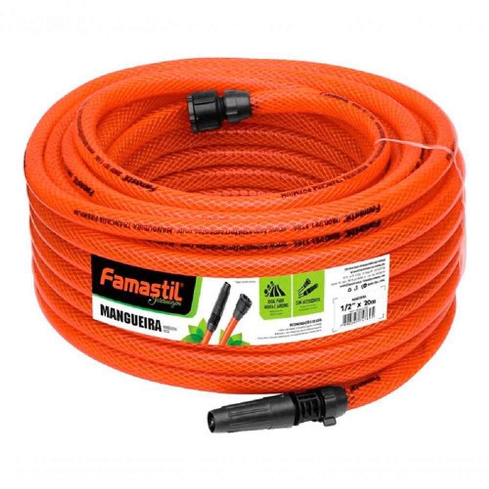 Mangueira Para Jardim 20m Trançada Kit Com Esguicho E Conector Laranja Famastil - 1