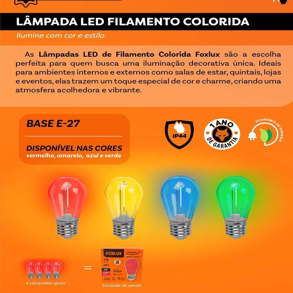 Lâmpada Led Filamento Azul 1w E-27 220v 4 Peças Foxlux - 3