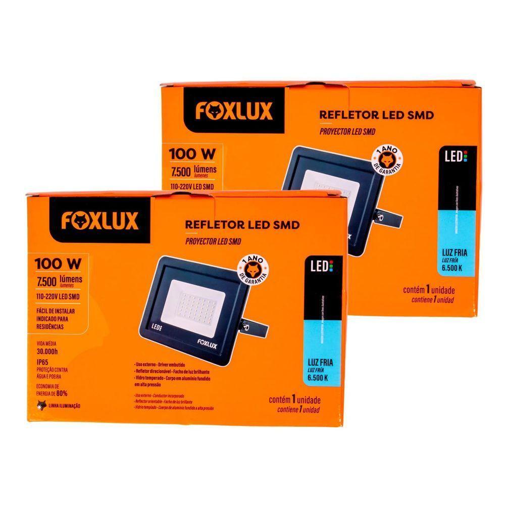 Kit 2 Refletor Led 100w Ip65 6.500k Bivolt Foxlux - 1