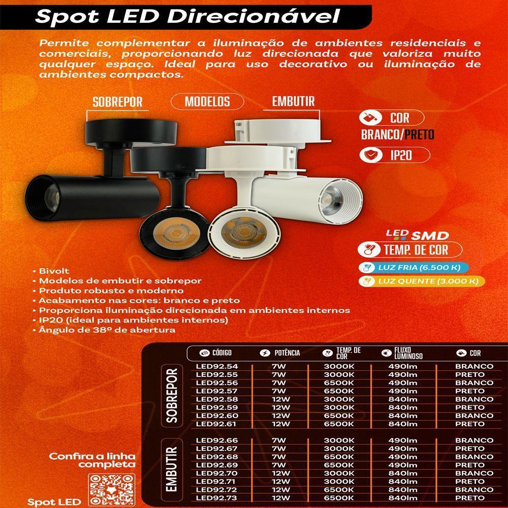 2 Spot Direcionável Embutir 7w Bivolt Branco 6500k Foxlux - 4