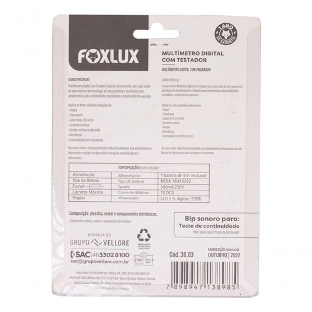 Multímetro Digital Com Testador Para Cabos Rj E Bipe Foxlux - 4