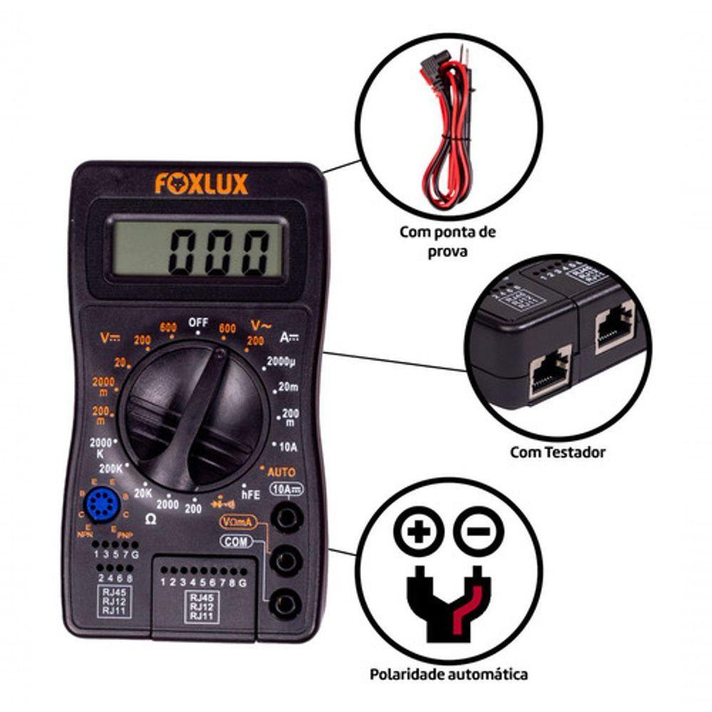Multímetro Digital Com Testador Para Cabos Rj E Bipe Foxlux - 7