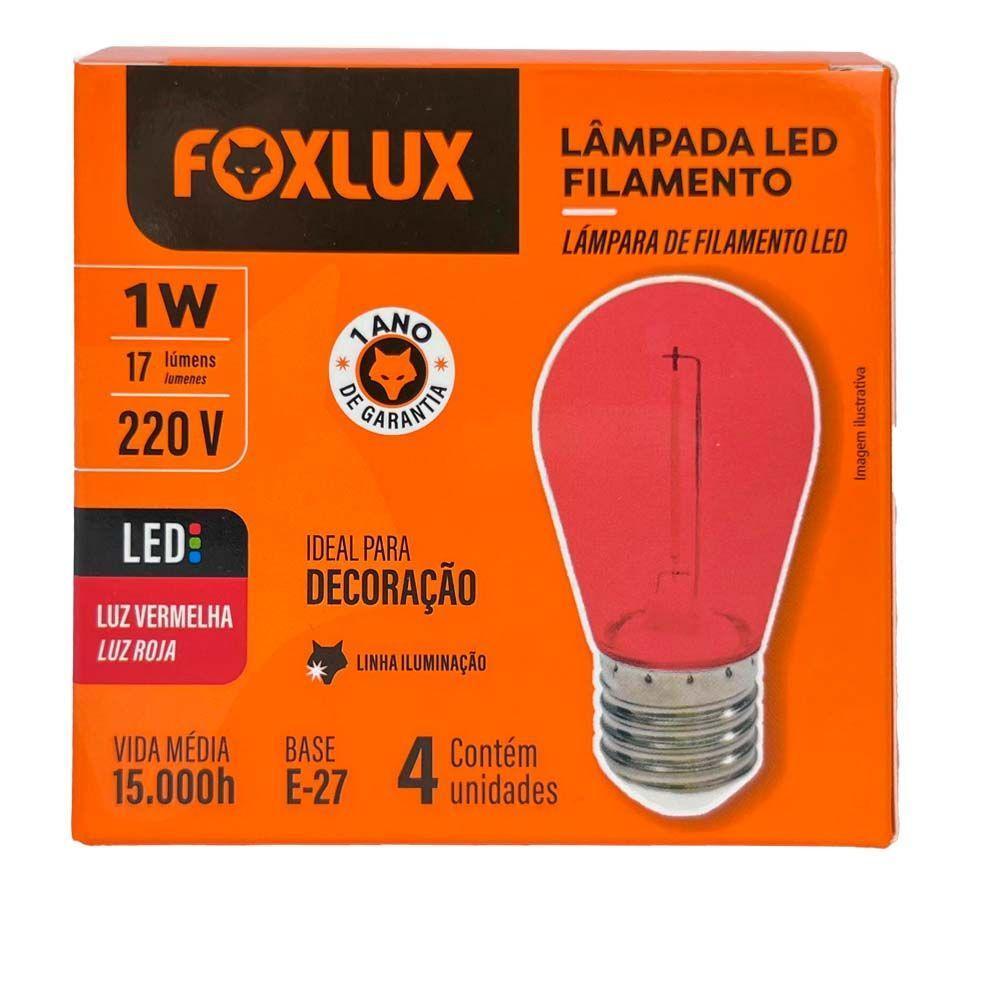 Lâmpada Led Filamento Vermelho 1w E-27 220v 4 Peças Foxlux - 4
