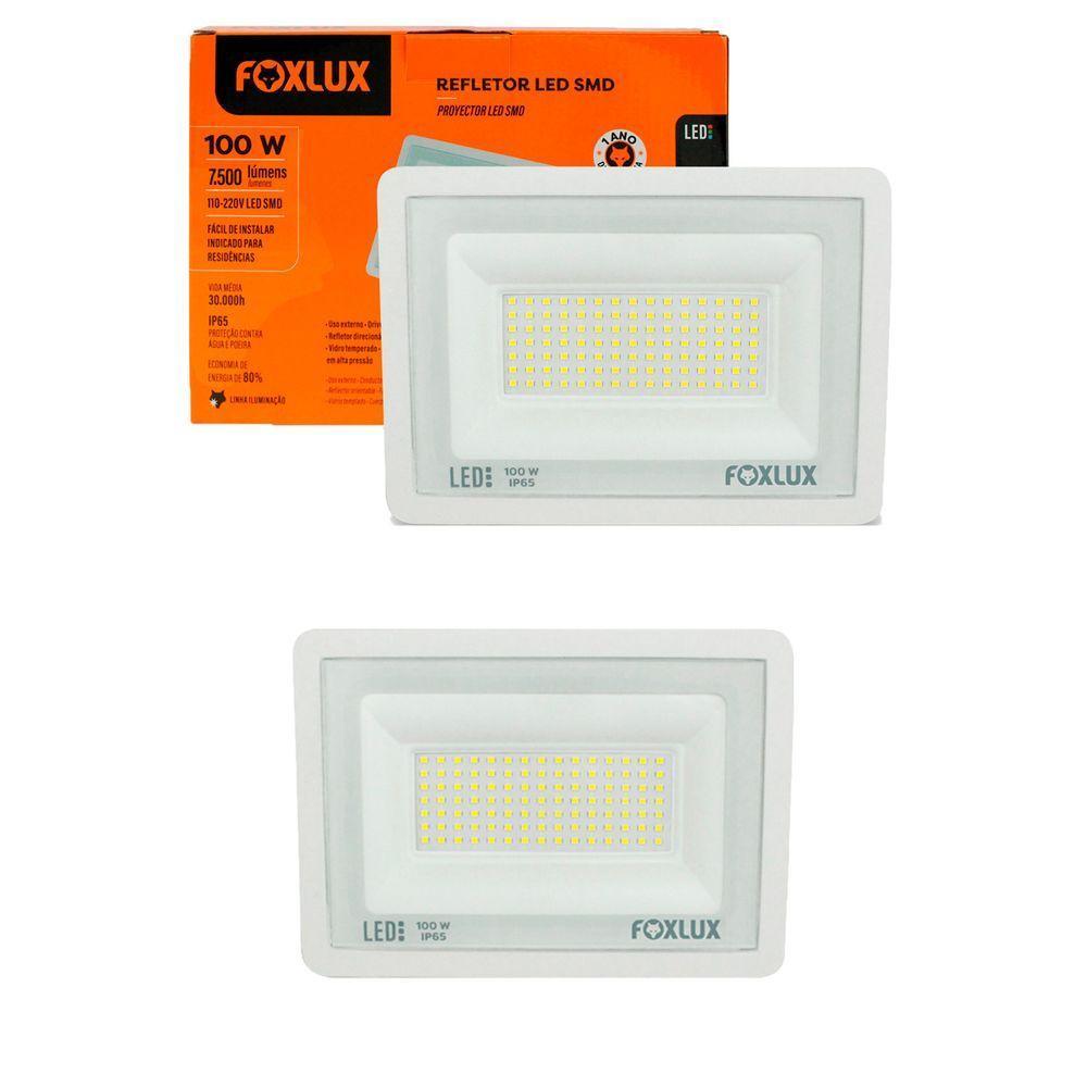 Kit 2 Refletor Led 100w 6500k Branco Bivolt Foxlux - 1