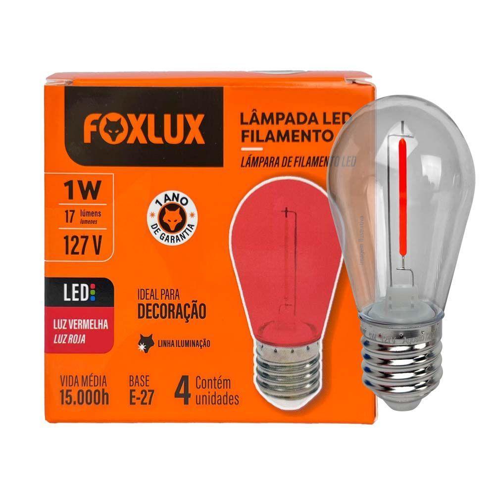 Lâmpada Led Filamento Vermelho 1w E-27 127v 4 Peças Foxlux - 3