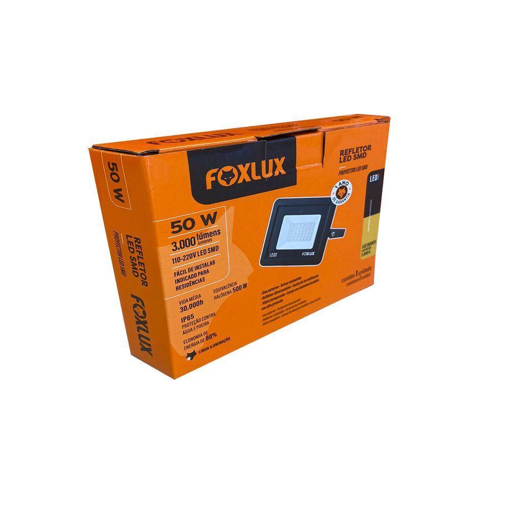 Refletor Led 50w 3000k Preto Bivolt Foxlux - 3