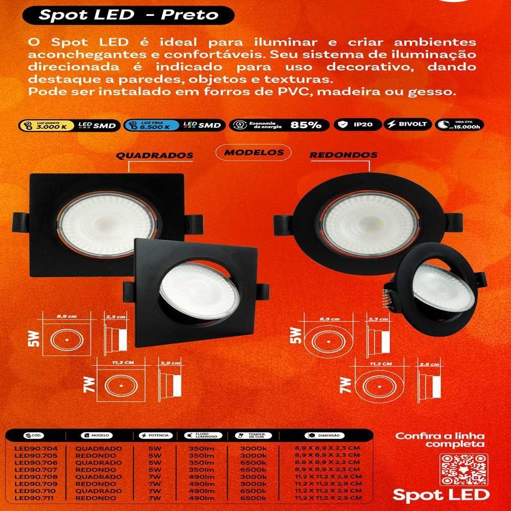 Spot Led 7w Quadrado 6500k Preto Bivolt Foxlux - 4