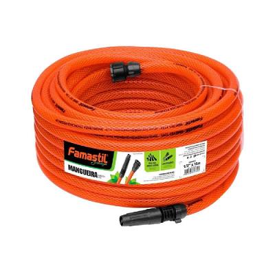 Kit Mangueira Jardim 15m Trançada Laranja Esguicho Famastil