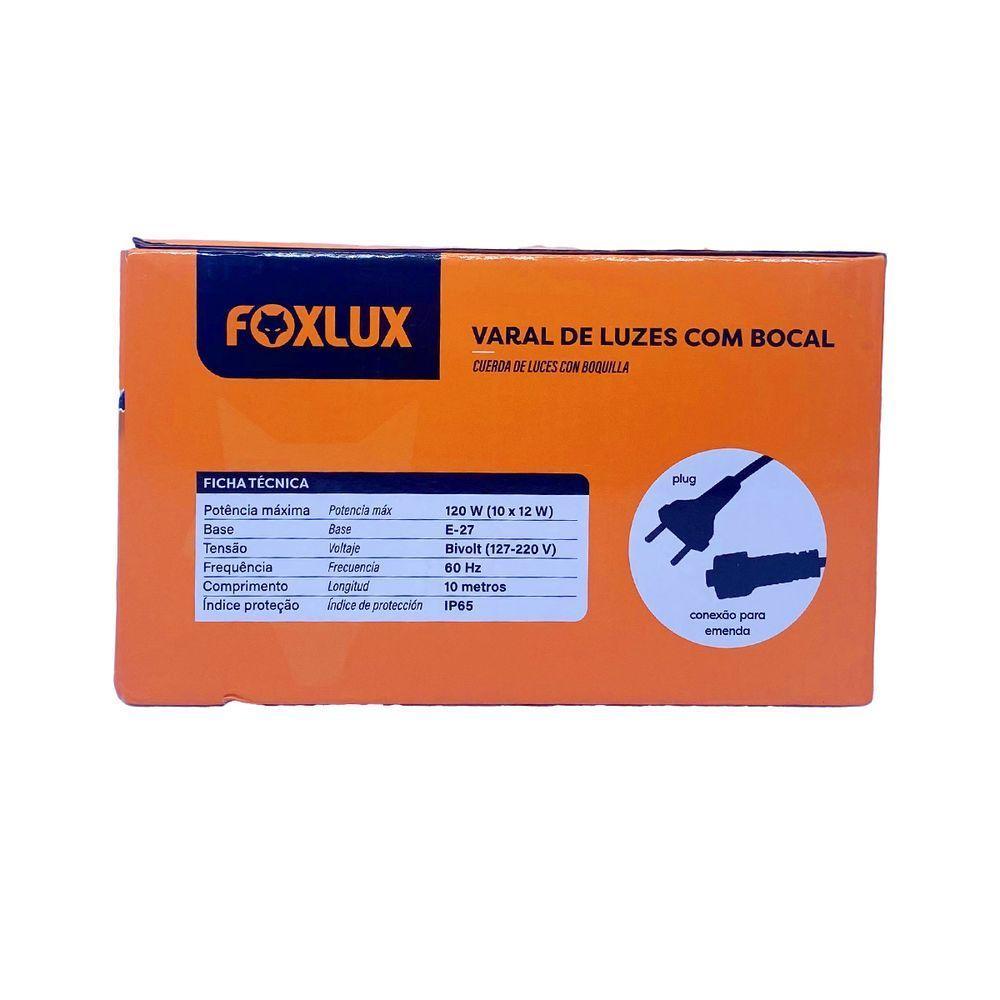Varal De Luzes 10m Bivolt Com 10 Lâmpadas Amarelas 127v Foxlux - 8