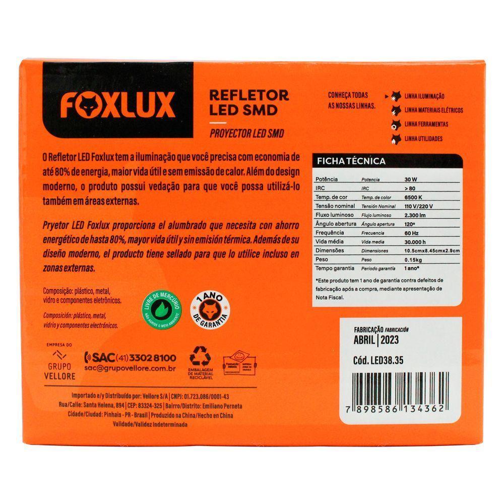 Refletor Led 30w 6500k Branco Bivolt Foxlux - 5