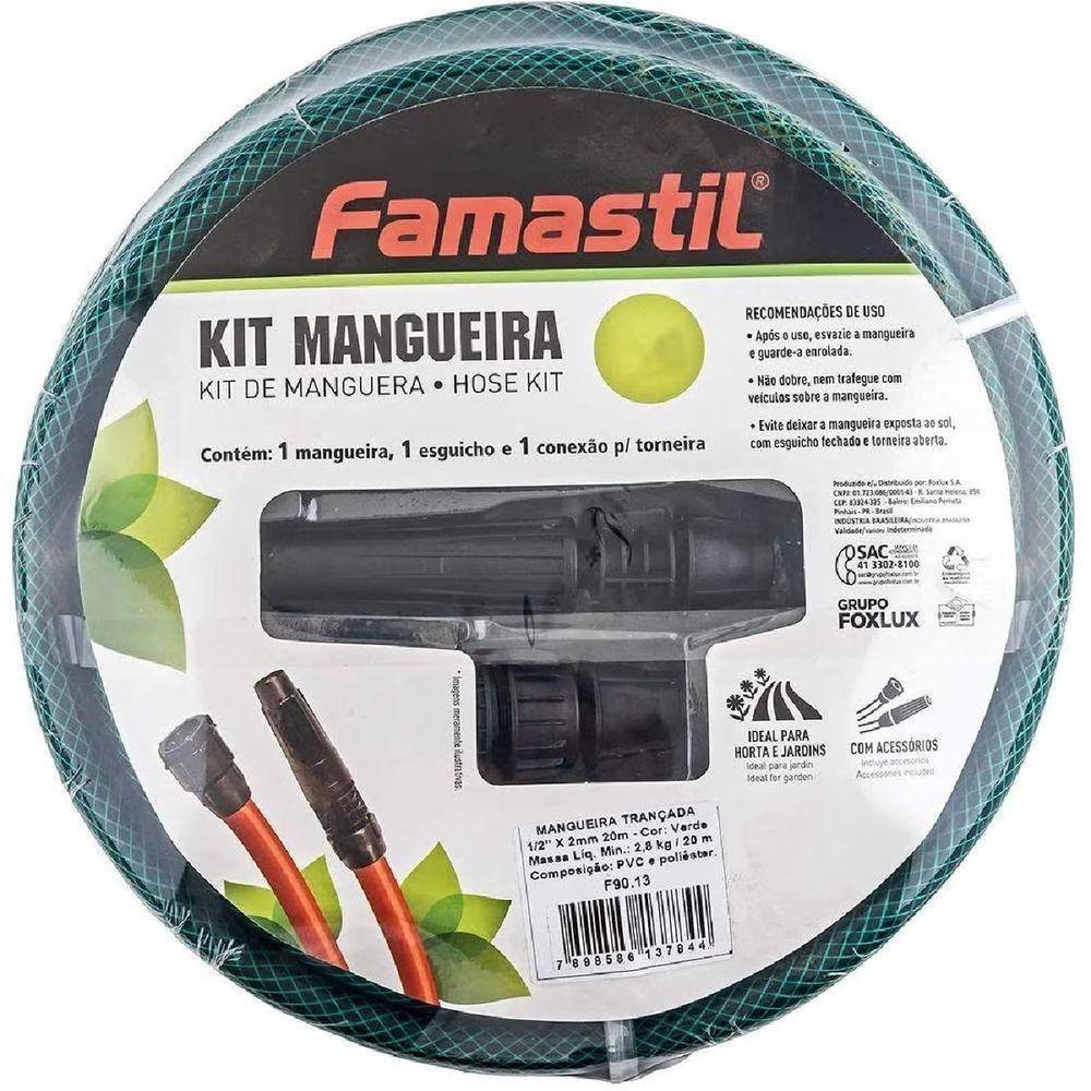 Kit Mangueira De Jardim 20m Trançada Verde Esguicho Famastil - 2
