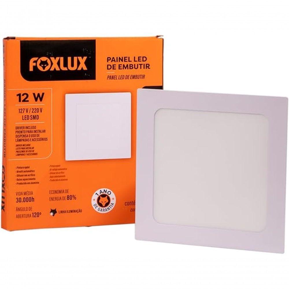 Kit 2 Painel Led Quadrado Embutir 12w 3000k Bivolt Foxlux - 2