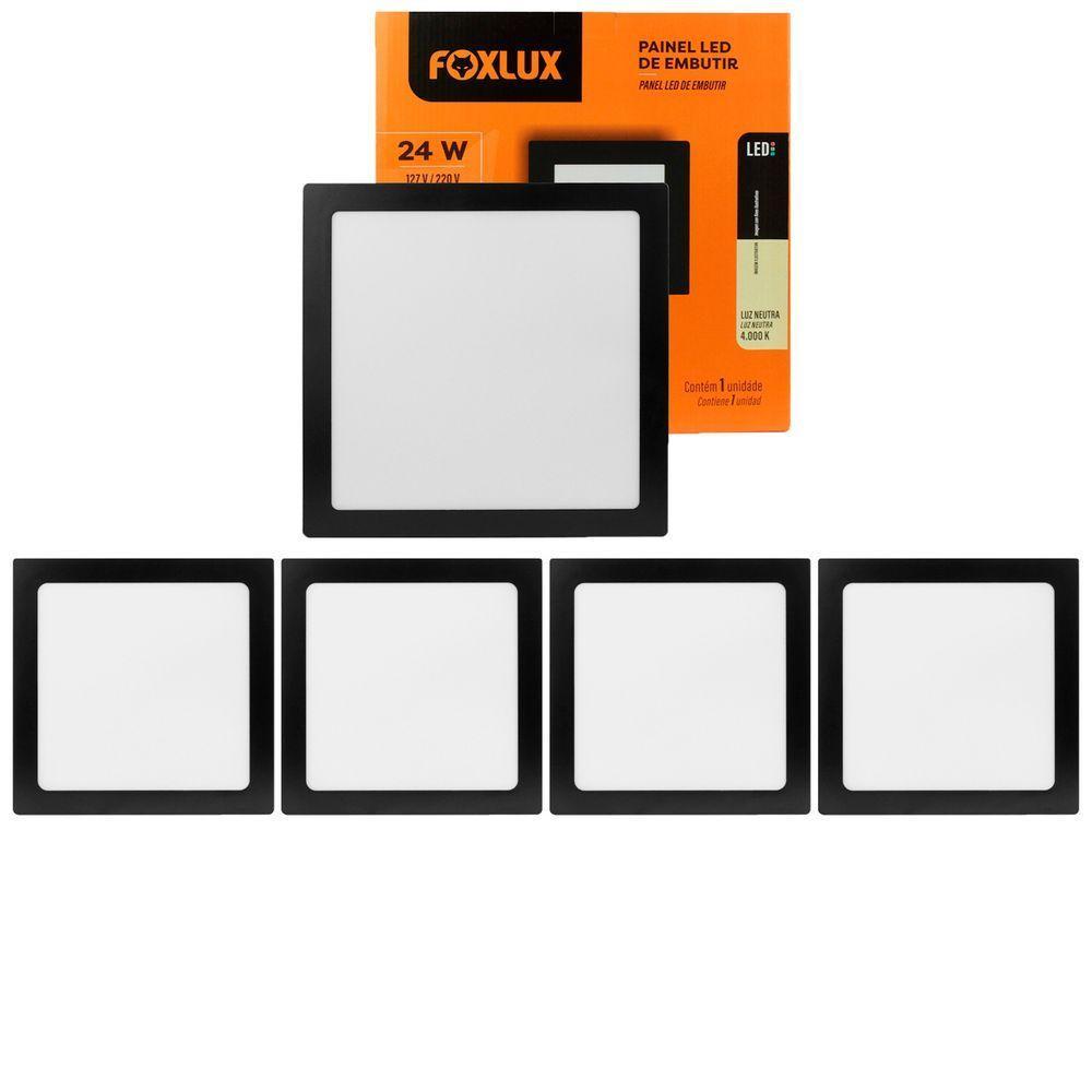Kit 5 Painel Led 29,3x29,3 Quadrado Preto Sobrepor 24w 6500k Foxlux - 1
