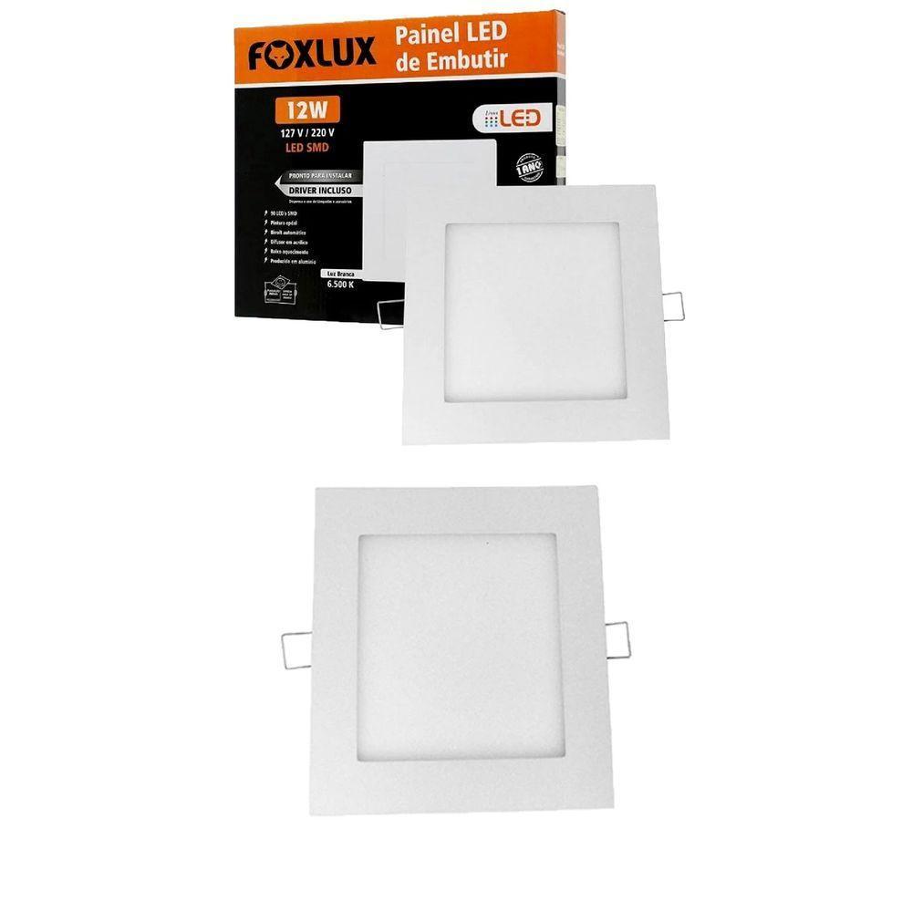 Kit 2 Painel Led Quadrado De Embutir 12w 6500k Bivolt Foxlux - 1