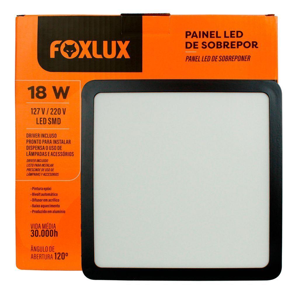 Kit 3 Painel Led 20,4x20,4 Quadrado Preto Sobrepor 18w 6500k Foxlux - 3