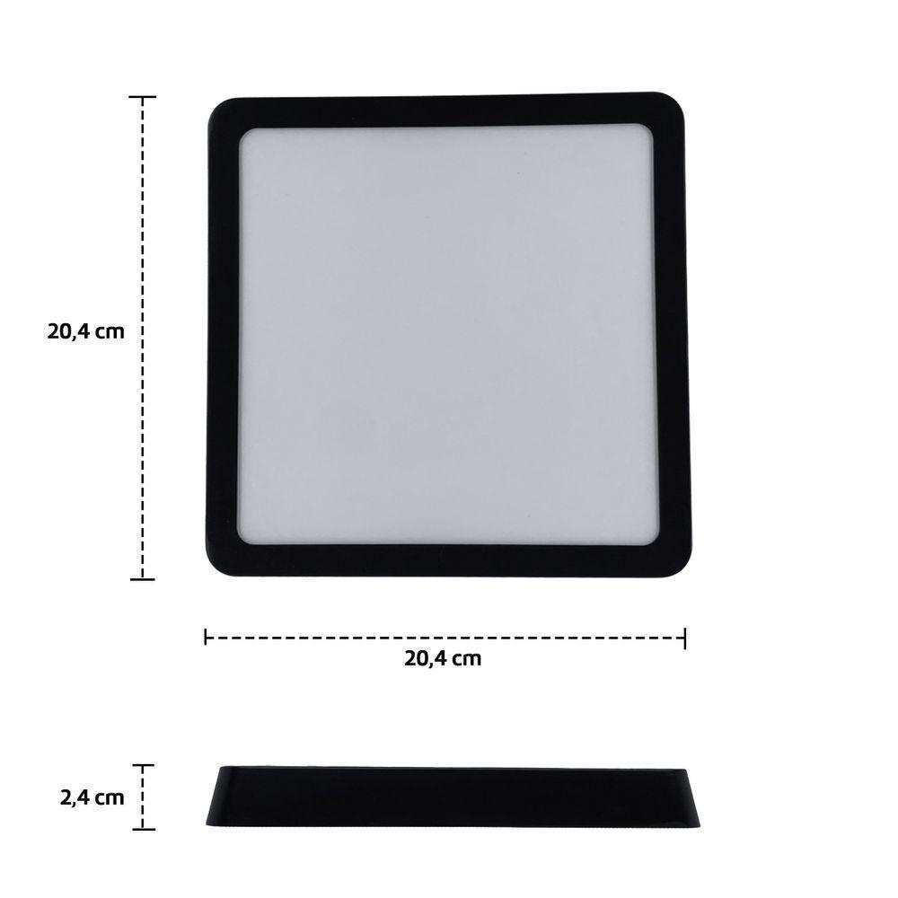 Kit 3 Painel Led 20,4x20,4 Quadrado Preto Sobrepor 18w 6500k Foxlux - 5