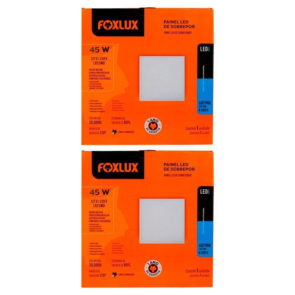 Kit 2 Painel Led 60x60 Quadrado Branco Sobrepor 45w 6500k Foxlux - 1