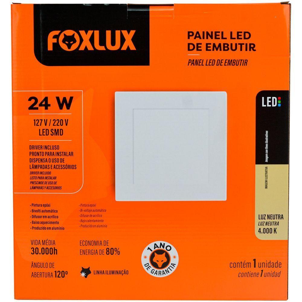Kit 2 Painel Led Quadrado Embutir 24w 4000k Bivolt Foxlux - 3