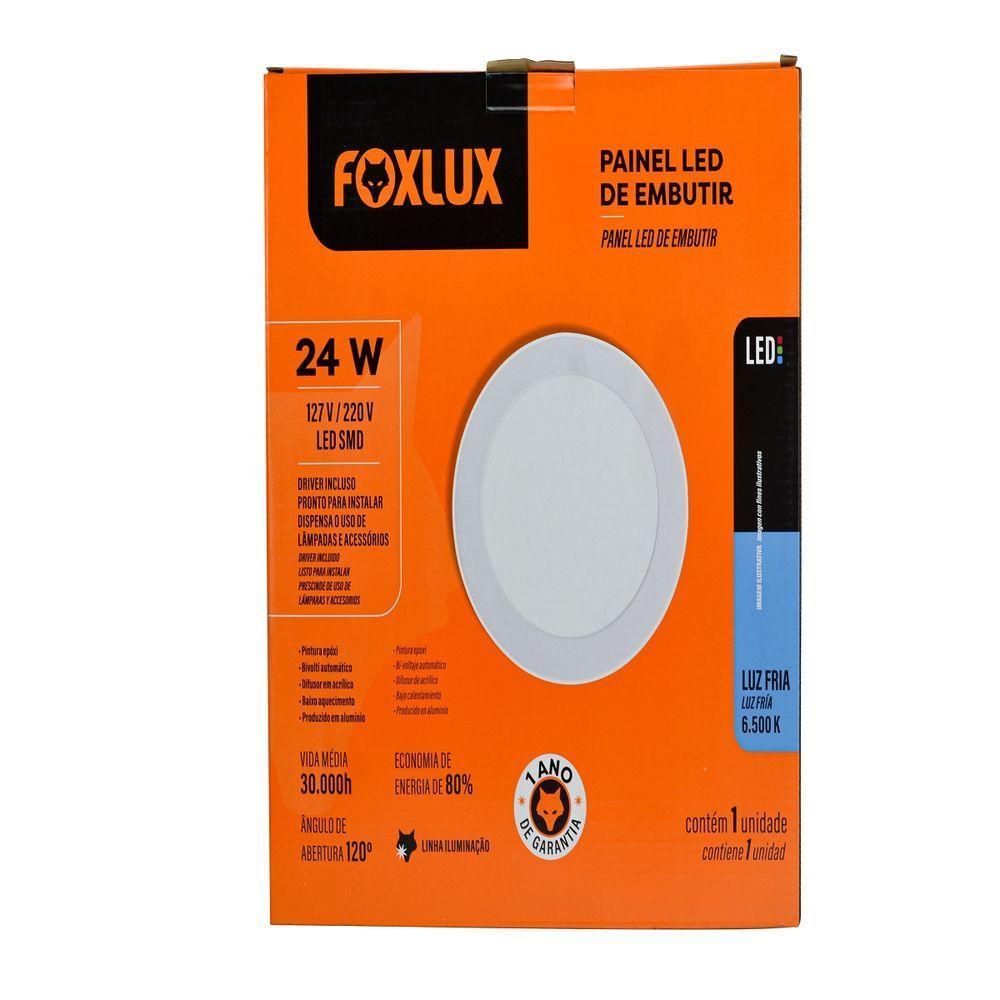 Kit 3 Painel Led 29,4x29,4 Redonda Branco Embutir 24w 6500k Foxlux - 2