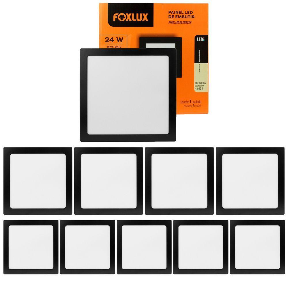 Kit 10 Painel Led 29,3x29,3 Quadrado Preto Sobrepor 24w 6500k Foxlux - 1