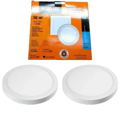 Kit 2 Painel Led 20,4x20,4 Redondo Branco Sobrepor 18w 3000k Foxlux