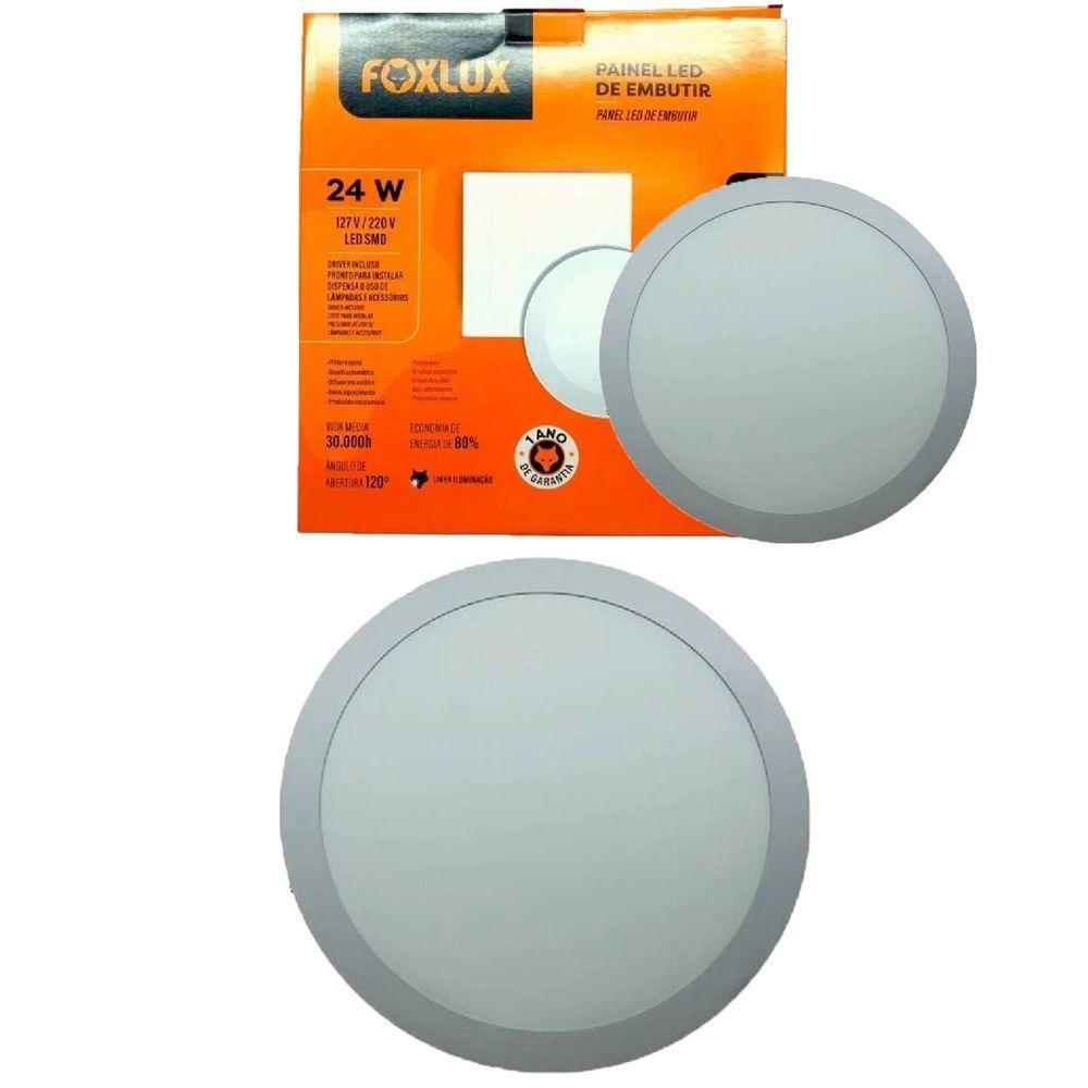 Kit 2 Painel Led 29,1x29,1 Redondo Branco Embutir 24w 3000k Foxlux - 1