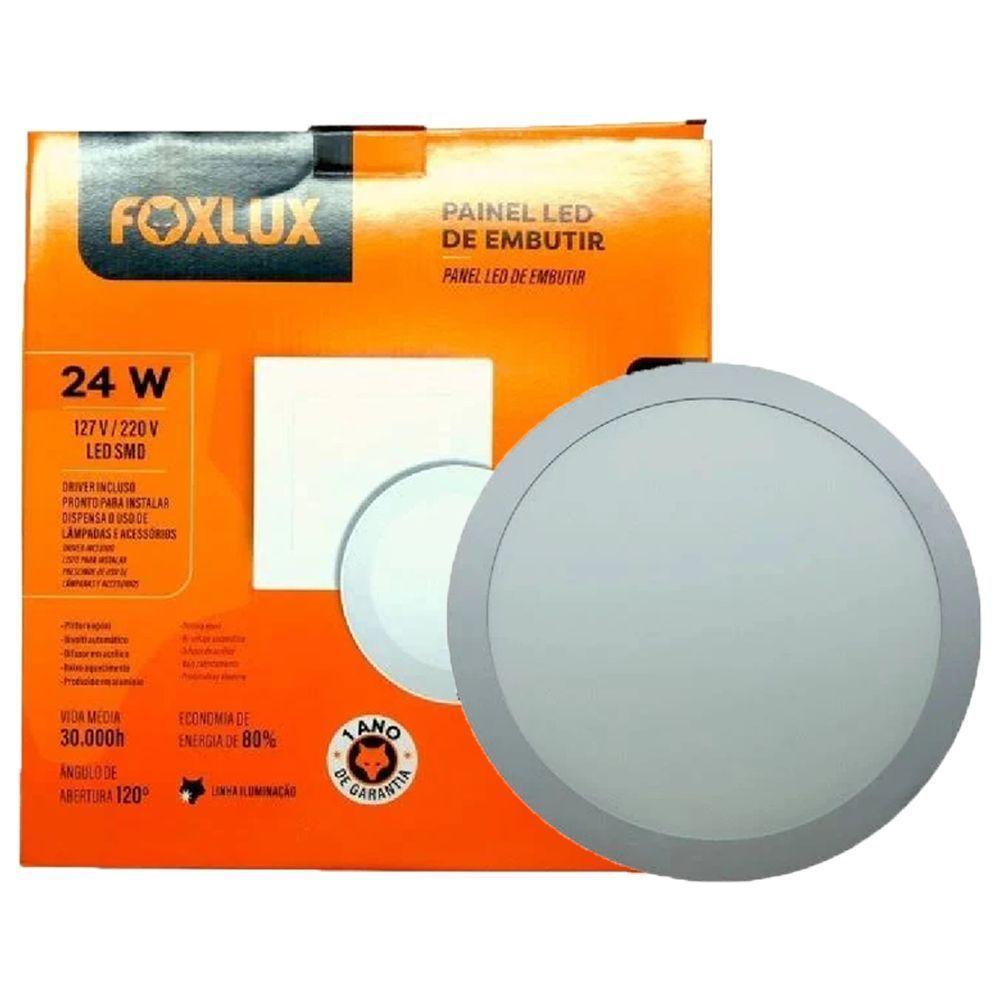 Kit 2 Painel Led 29,1x29,1 Redondo Branco Embutir 24w 3000k Foxlux - 2