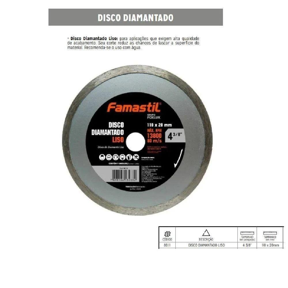 Disco Diamantado Liso 4 3/8 Polegadas 110 X 20 Mm Famastil - 4
