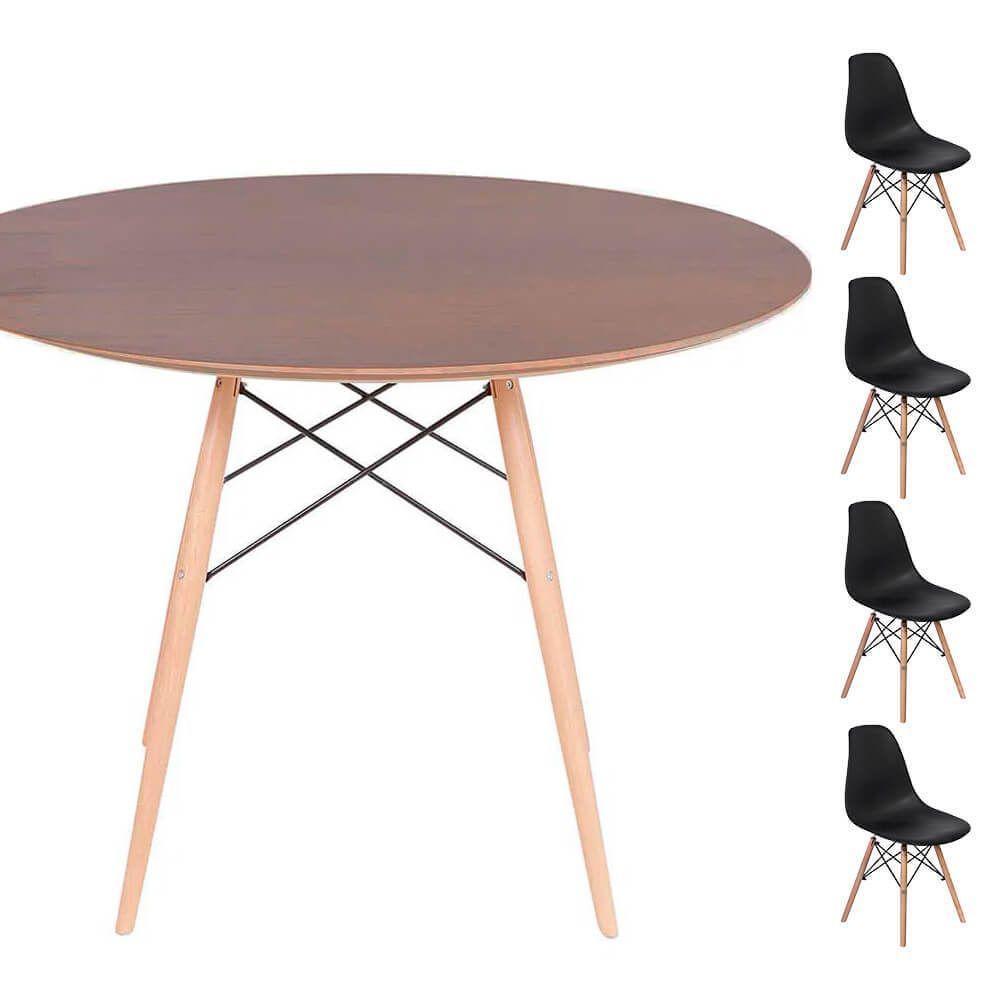Conjunto Mesa Eames Imbuia 90cm + 4 Cadeiras Preta - 1