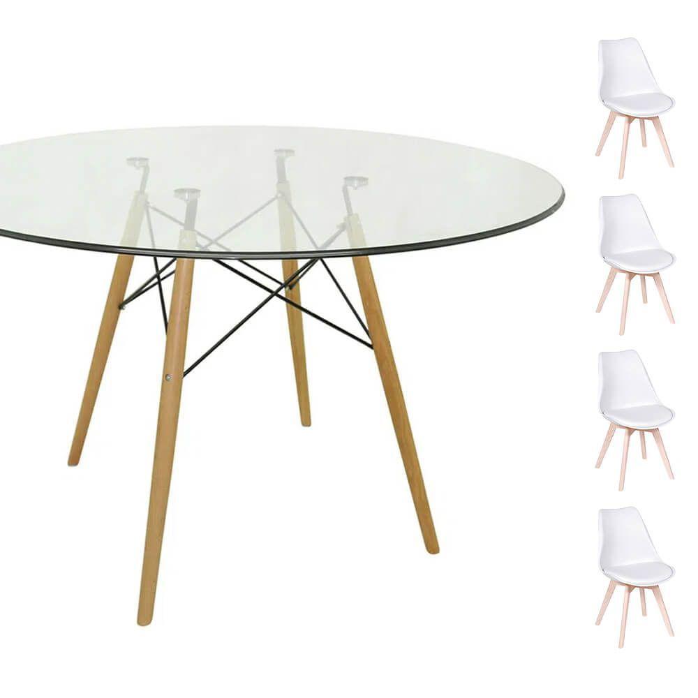 Conjunto Mesa Eames Redonda Vidro 90cm + 4 Cadeiras - Branca - 1