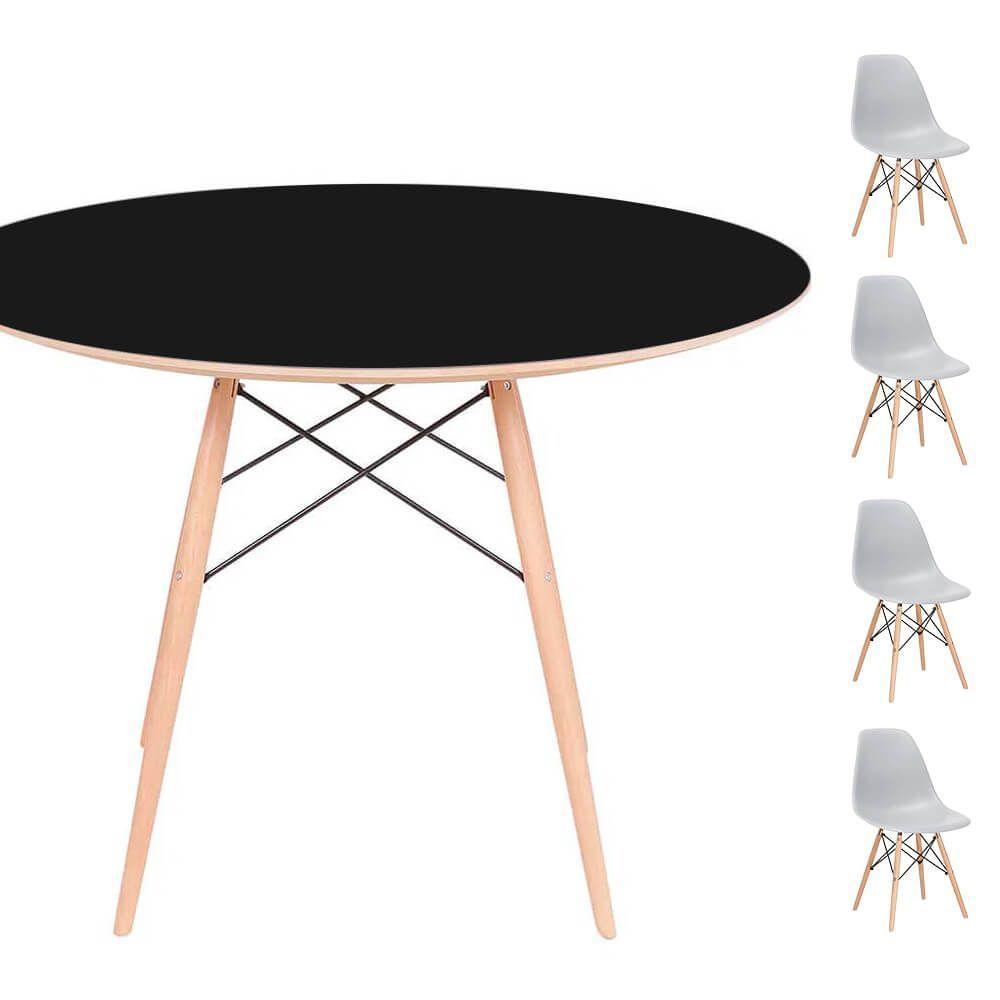 Conjunto Mesa Eames Preta 120cm + 4 Cadeiras Cinza - 1
