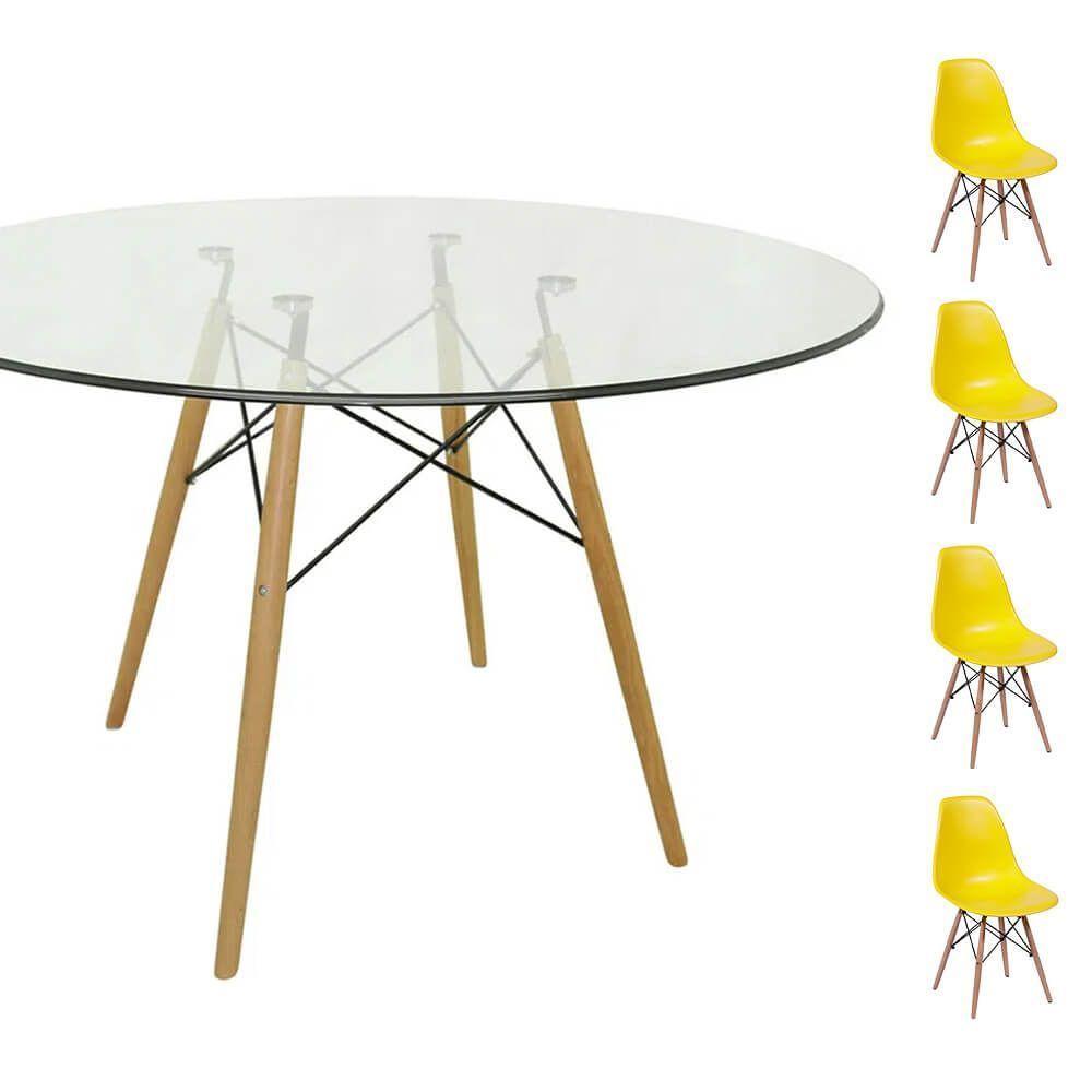 Conjunto Mesa Eames 90cm + 4 Cadeiras Amarela - 1